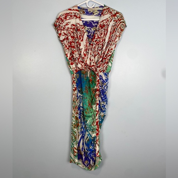 Etro Paisley Printed Ruched Dress Multicolor Viscose IT 42 US 6 Small S Spring - Picture 2 of 13